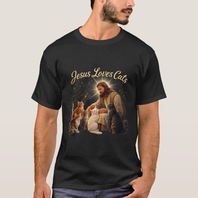 Jesus Loves Cats Christian Cat Lover Jesus Hugs Ca T-Shirt (Front)