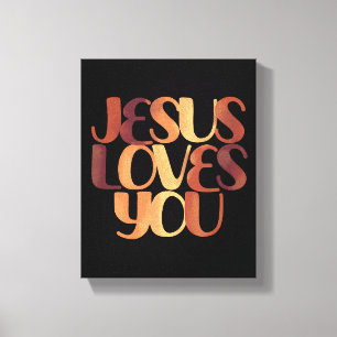 Jesus Loves Christian Typography Design Canvas Print
