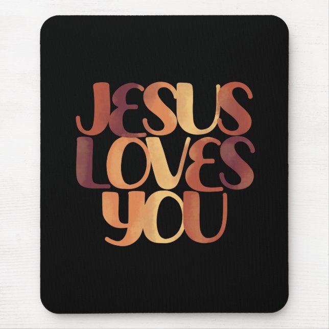Jesus Loves Christian Typography Design  Mouse Mat (Front)