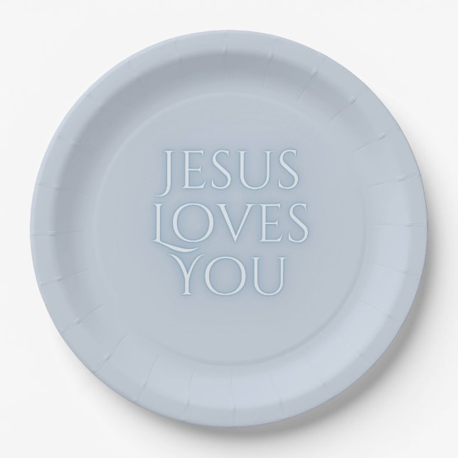 Jesus Loves Christian Typography Design  Paper Plate (Front)