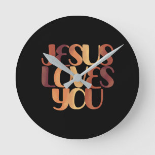 Jesus Loves Christian Typography Design  Round Clock
