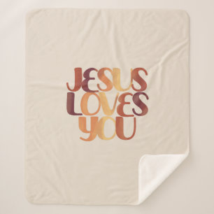 Jesus Loves Christian Typography Design  Sherpa Blanket
