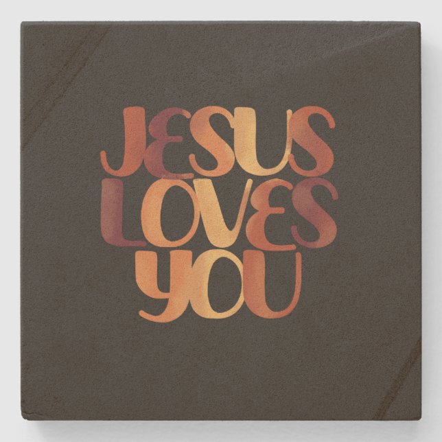 Jesus Loves Christian Typography Design  Stone Coaster (Front)