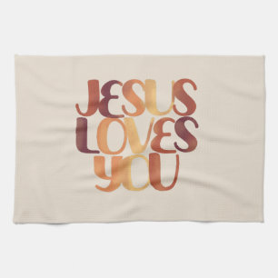Jesus Loves Christian Typography Design  Tea Towel