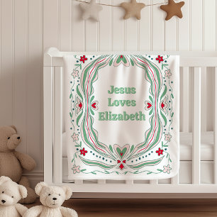 Jesus Loves Custom Name Fleece Blanket Baby Gift