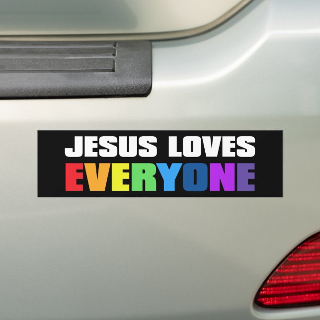 Jesus Loves Everyone Christian LGBTQ Bumper Sticker (On Car)