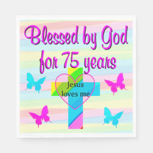 JESUS LOVES ME 75TH BIRTHDAY PAPER NAPKINS