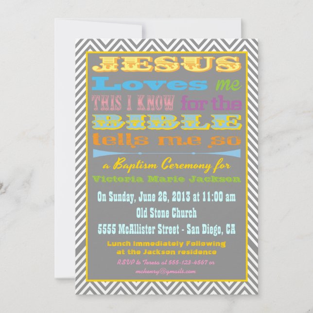 Jesus Loves Me Baptism/Christening Invitation (Front)