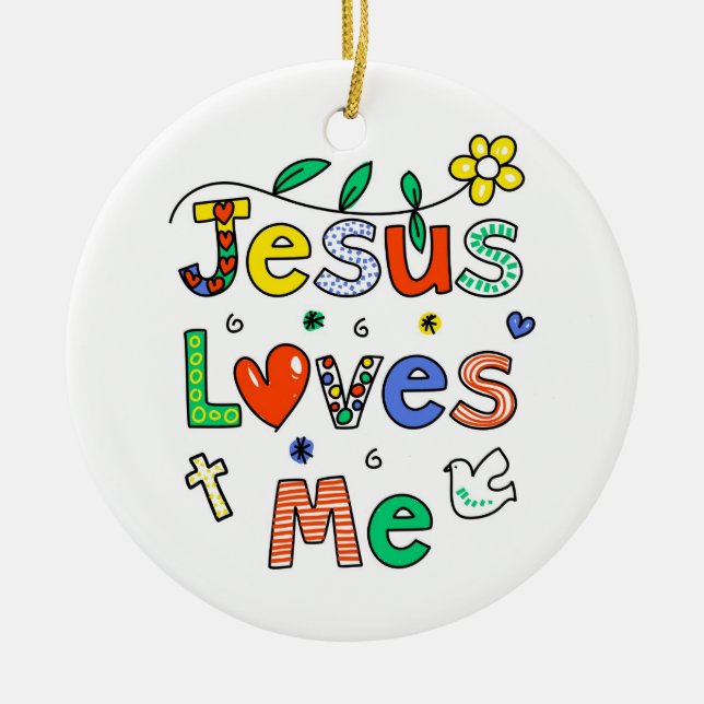 Jesus Loves Me Ceramic Tree Decoration (Front)