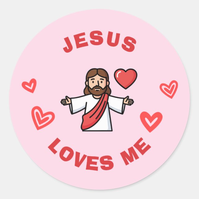 Jesus Loves Me | Children's Christian Valentine Classic Round Sticker (Front)
