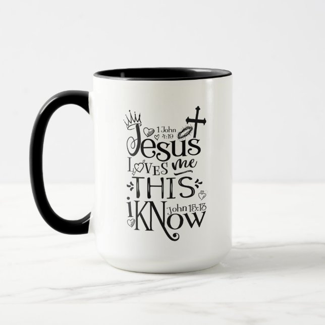 JESUS LOVES ME Christian Faith Quote Black Combo Mug (Left)