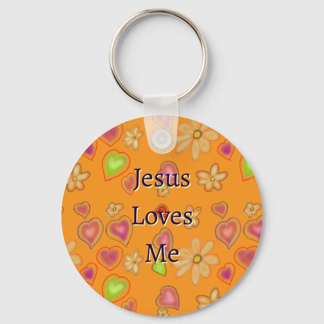 ‘Jesus Loves Me’ Christian Floral Custom Name  Key Ring (Front)