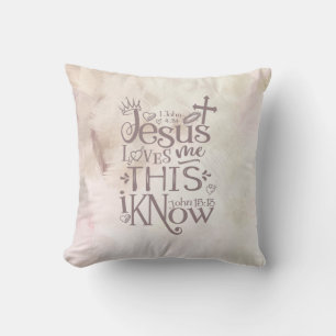 JESUS LOVES ME Christian Pink Abstract Watercolor Cushion