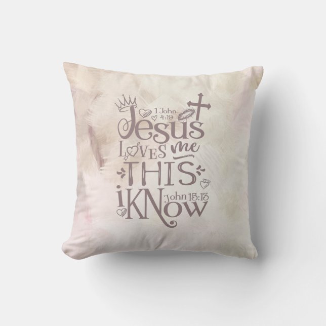 JESUS LOVES ME Christian Pink Abstract Watercolor Cushion (Front)