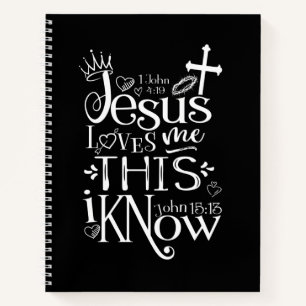 JESUS LOVES ME Christian Quote Black and White Notebook