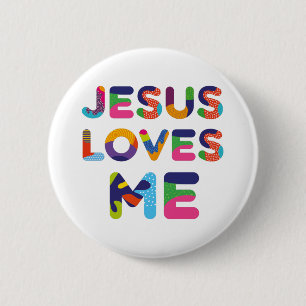 Jesus Loves Me Colorful Decorative Text Art 6 Cm Round Badge