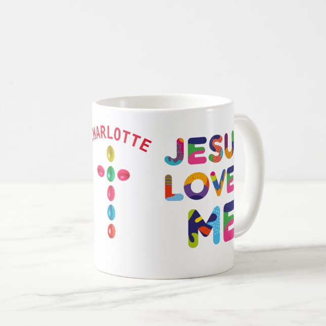 Jesus Loves Me Colourful Customisable Coffee Mug (Front Right)
