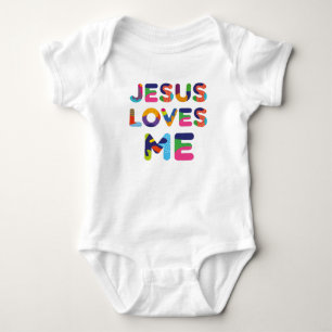 Jesus Loves Me Colourful Text Art Baby Bodysuit