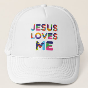 Jesus Loves Me Colourful Text Art Trucker Hat