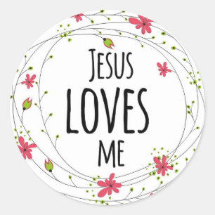 Jesus Loves Me Cross Wreath Floral White Sticker