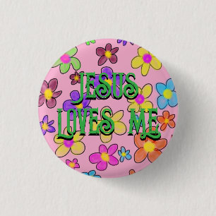 Jesus Loves Me Cute Retro Flower Pattern  3 Cm Round Badge