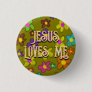 Jesus Loves Me Cute Retro Flower Pattern 3 Cm Round Badge
