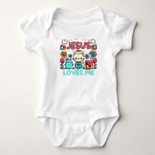 "Jesus Loves Me" Design with Cute Cartoon Baby Bodysuit