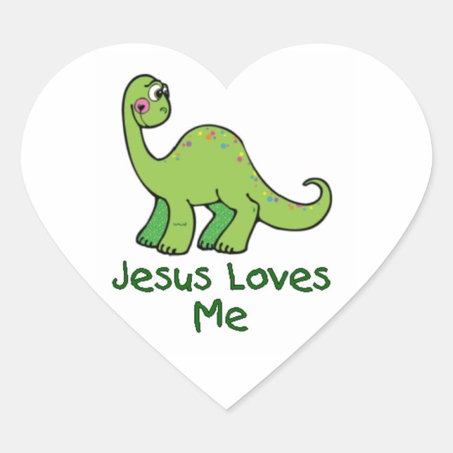 Jesus Loves Me Dinosaur Heart Sticker (Front)