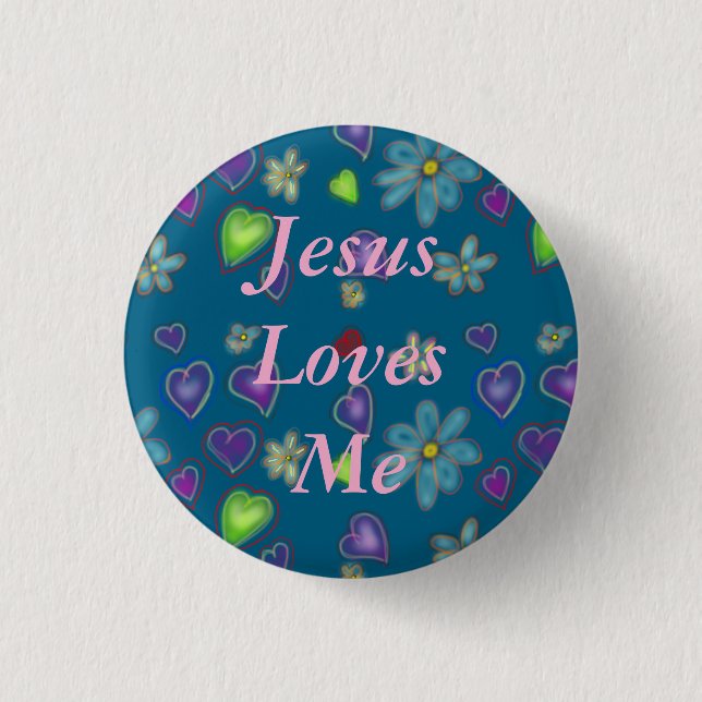 Jesus Loves Me Floral Blue  3 Cm Round Badge (Front)