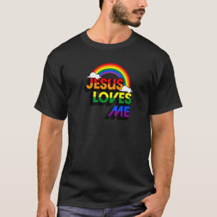 Jesus Loves Me Gay Rainbow Cute Christian Lgbtq P T-Shirt