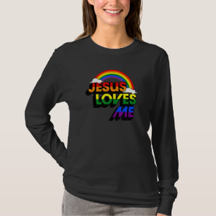 Jesus Loves Me Gay Rainbow Cute Christian Lgbtq P T-Shirt