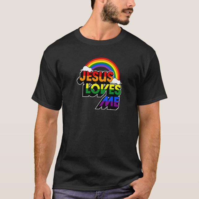 Jesus Loves Me Gay Rainbow  Cute Christian Lgbtq P T-Shirt (Front)