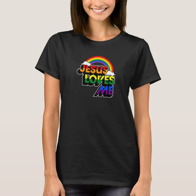 Jesus Loves Me Gay Rainbow  Cute Christian Lgbtq P T-Shirt (Front)