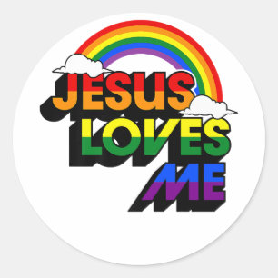 Jesus Loves Me Gay Rainbow Gay Pride Flag And Quee Classic Round Sticker