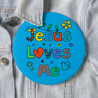Jesus Loves Me I Ice Blue I Jean Jacket I Front 6 Cm Round Badge