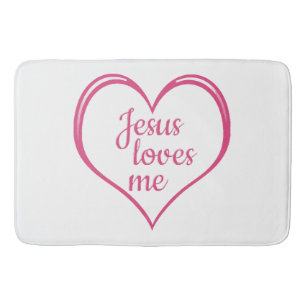 JESUS LOVES ME in Heart Bath Mat