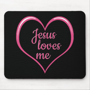 JESUS LOVES ME in Heart Mouse Mat