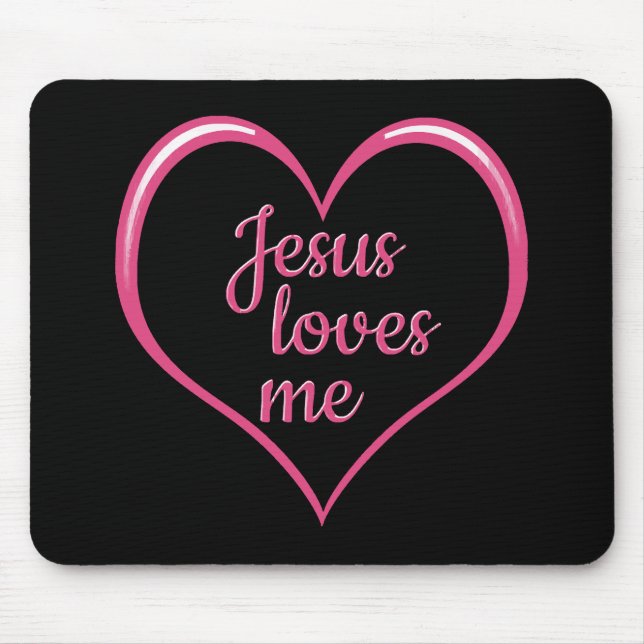 JESUS LOVES ME in Heart Mouse Mat (Front)