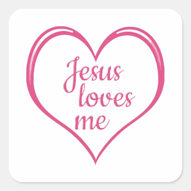 JESUS LOVES ME in Heart Square Sticker (Front)