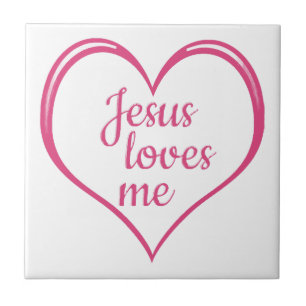 JESUS LOVES ME in Heart Tile