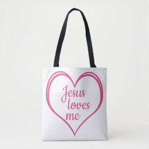 JESUS LOVES ME in Heart Tote Bag