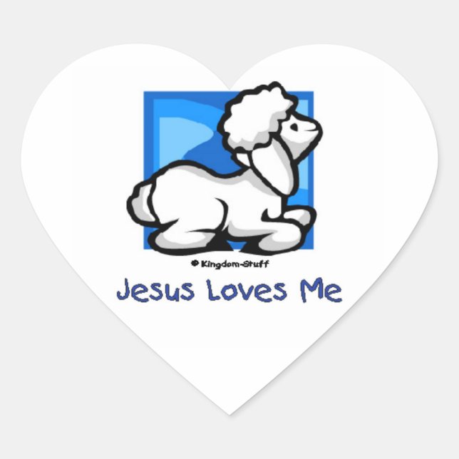 Jesus Loves Me Lamb Heart Sticker (Front)