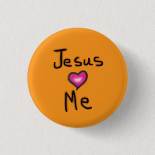 Jesus Loves Me Pink Heart 3 Cm Round Badge