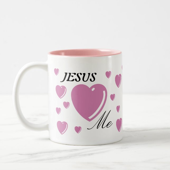JESUS Loves Me - Pink Two-Tone Coffee Mug (Left)