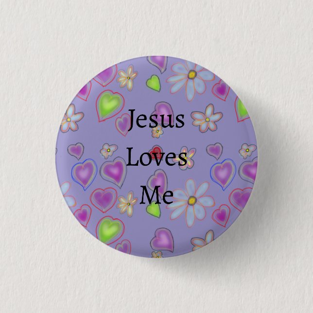 Jesus Loves Me Purple Button (Front)