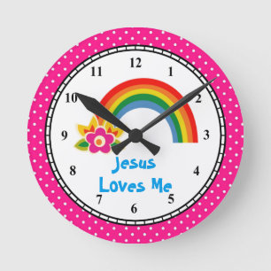 Jesus Loves Me Rainbow Round Clock