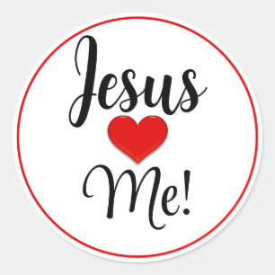 Jesus Loves Me Red Heart Classic Round Sticker