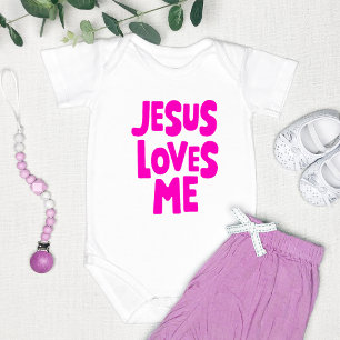 "Jesus Loves Me" Sweet and Simple Pink Baby Bodysuit