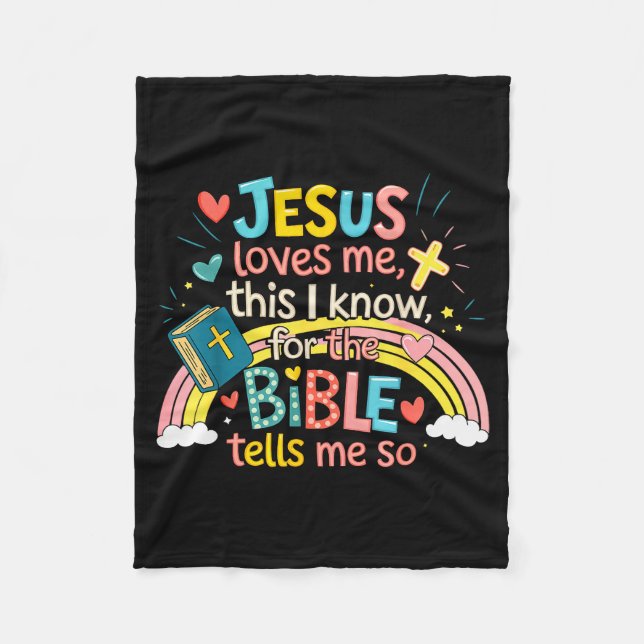 Jesus Loves Me This I Know Boys Kids Toddler Jesus Fleece Blanket (Front)