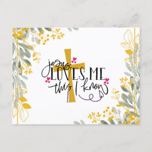 Jesus Loves Me This I Know, Cross and Flowers Postcard